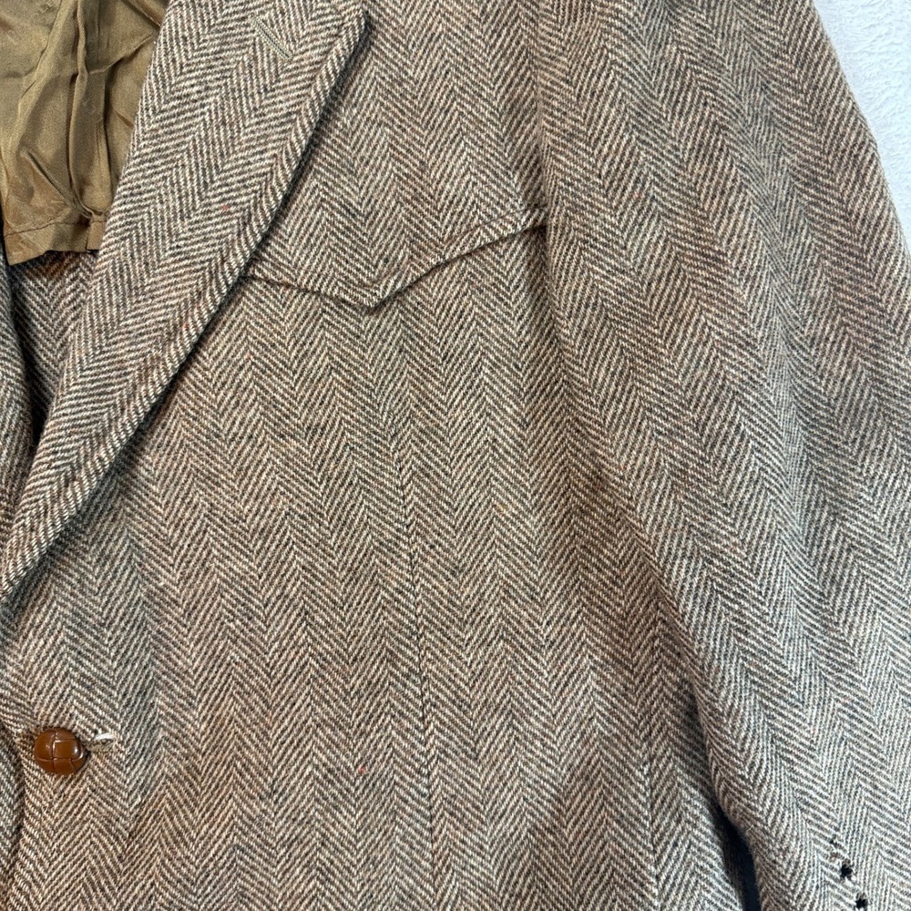 Vintage Pendleton High Grade Western Wear Wool Herringbone Blazer Brown READ - Picture 2 of 16